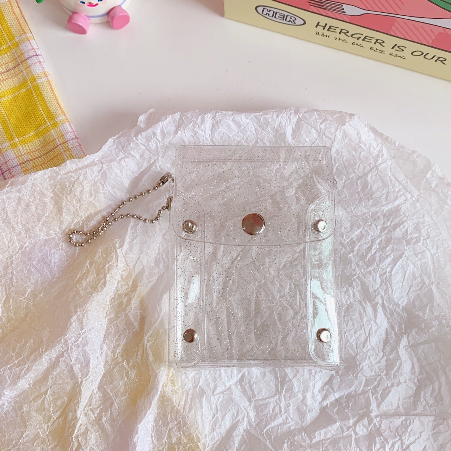 Korea Ins Snap Lipstick Bag Cute PVC New Girl Heart Transparent Card Bag Portable Mini Creative Small Wallet