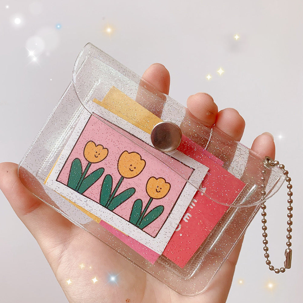 Japan And South Korea Simple Net Red Transparent Card Package Student Portable Bus ID Bank Card Protective Sleeve Flash Powder Coin Purse