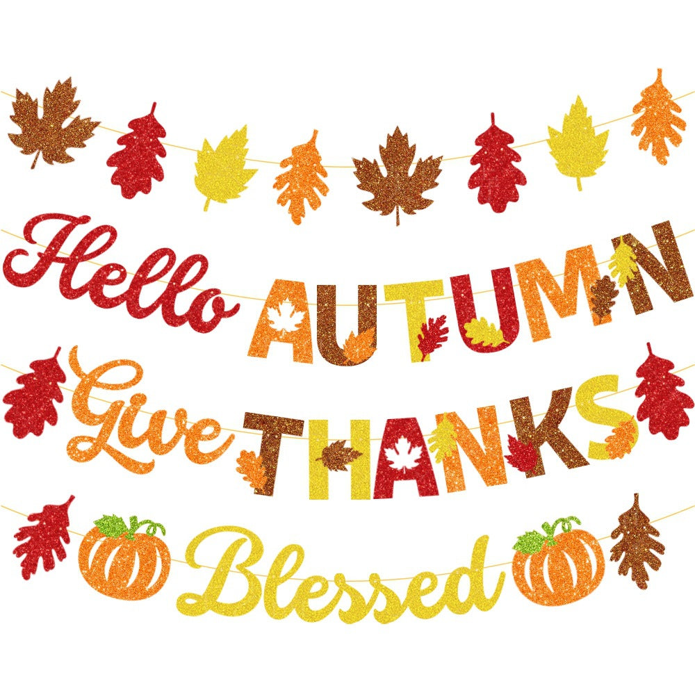 Thanksgiving Decoration Banner Harvest Festival Autumn Party Hello Autumn Maple Leaf Thanksgiving Banner