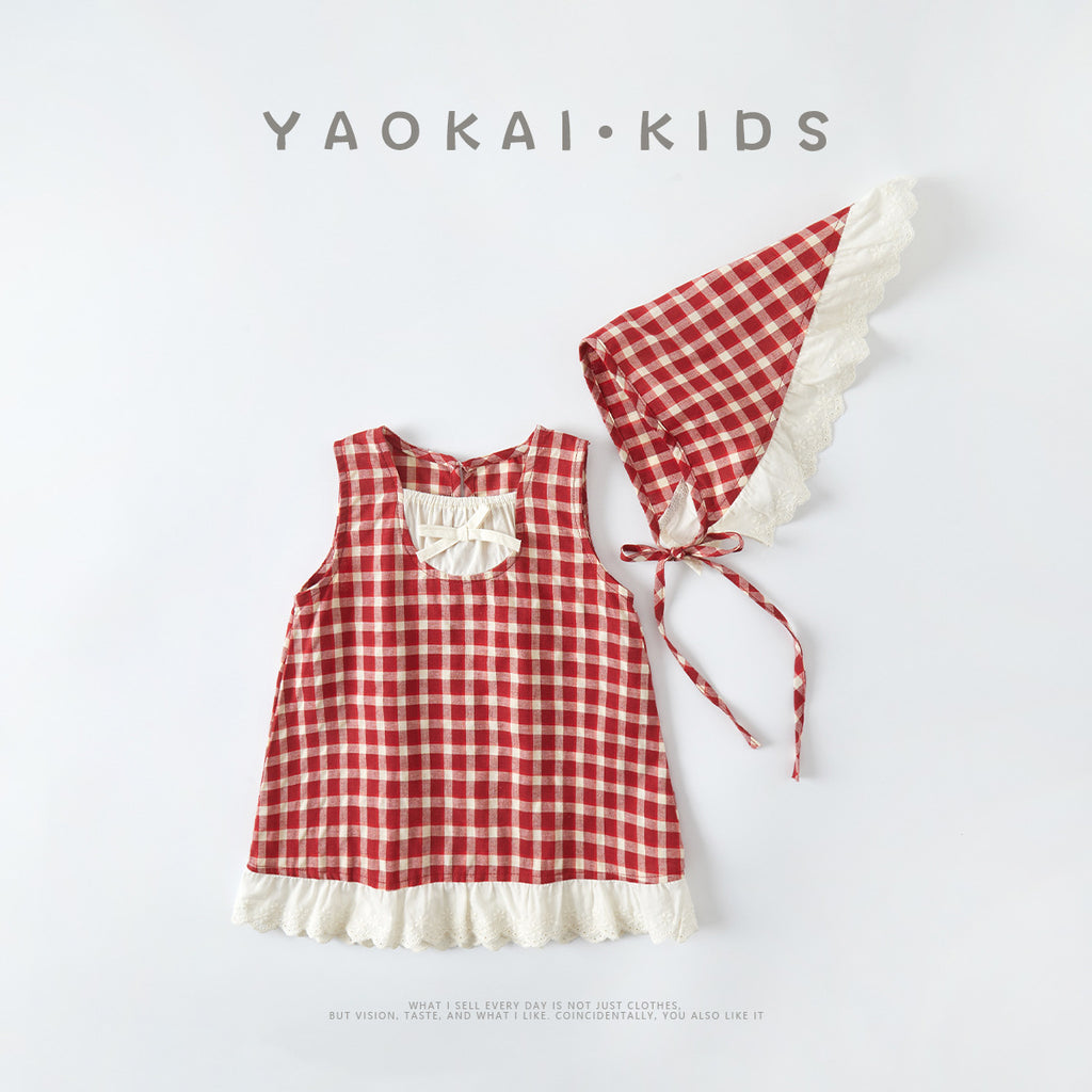 Cute Girls' Plaid Dress Casual Sleeveless Hooded Dress for Toddlers and Babies