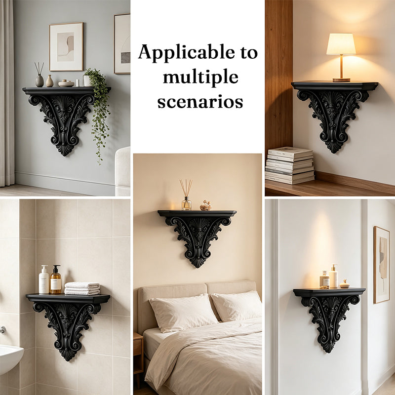 3D Printed Gothic Floating Shelf, Creative Carved Wall Decor, Retro Plant Display Stand for Living Room & Indoor Decor