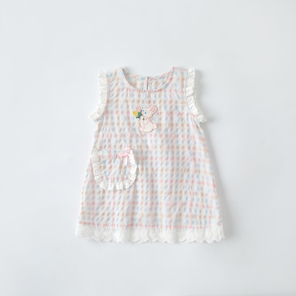 Toddler Plaid Cotton Dress Baby Rabbit Strap Dress for Toddlers Trendy Kids Dress