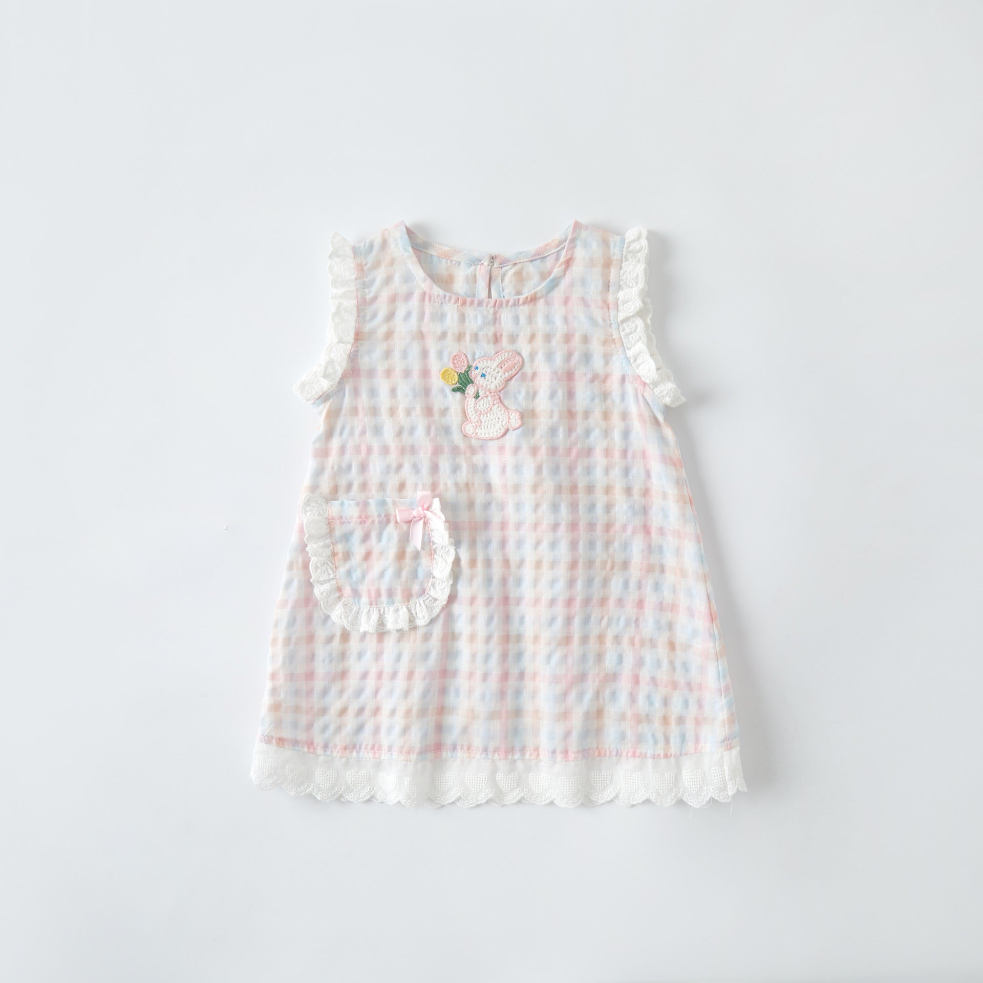 Toddler Plaid Cotton Dress Baby Rabbit Strap Dress for Toddlers Trendy Kids Dress