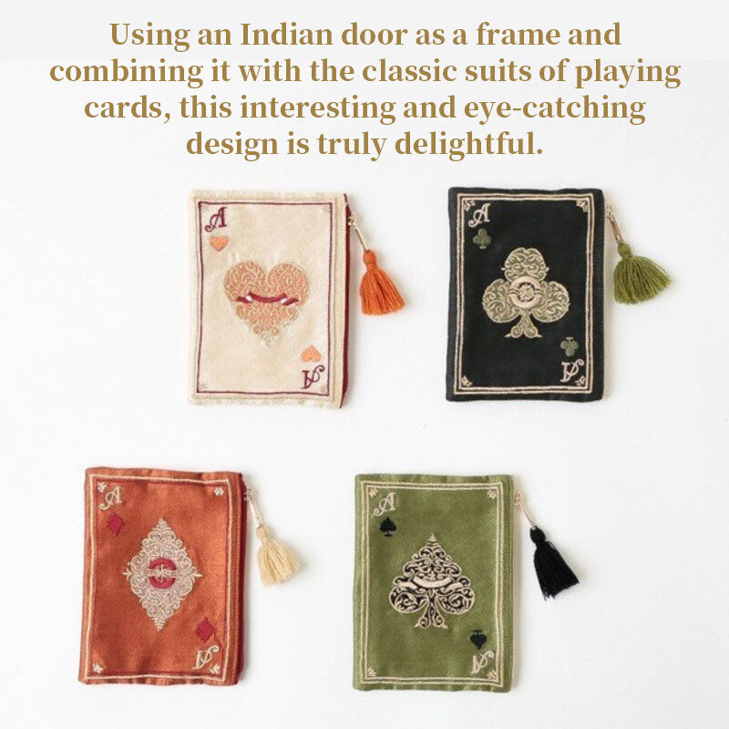 Japanese Playing Card Embroidered Cosmetic Bag, Ethnic Fringe Coin Purse Retro Storage Pouch