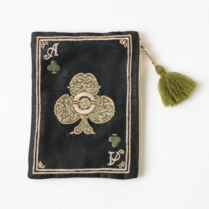 Japanese Playing Card Embroidered Cosmetic Bag, Ethnic Fringe Coin Purse Retro Storage Pouch
