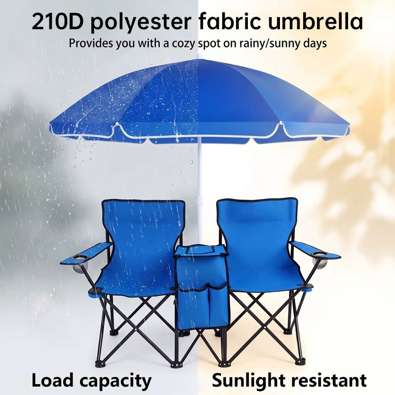 Double Camping Loveseat with Canopy – 600 lb Capacity, Cup Holders & Side Table, Foldable Outdoor Chair for Beach & Park