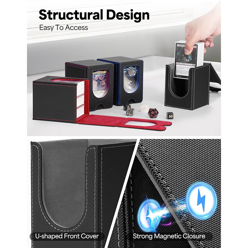 Leather TCG Card Storage Box – 100+ Card Capacity Organizer with Dividers for Trading Card Games