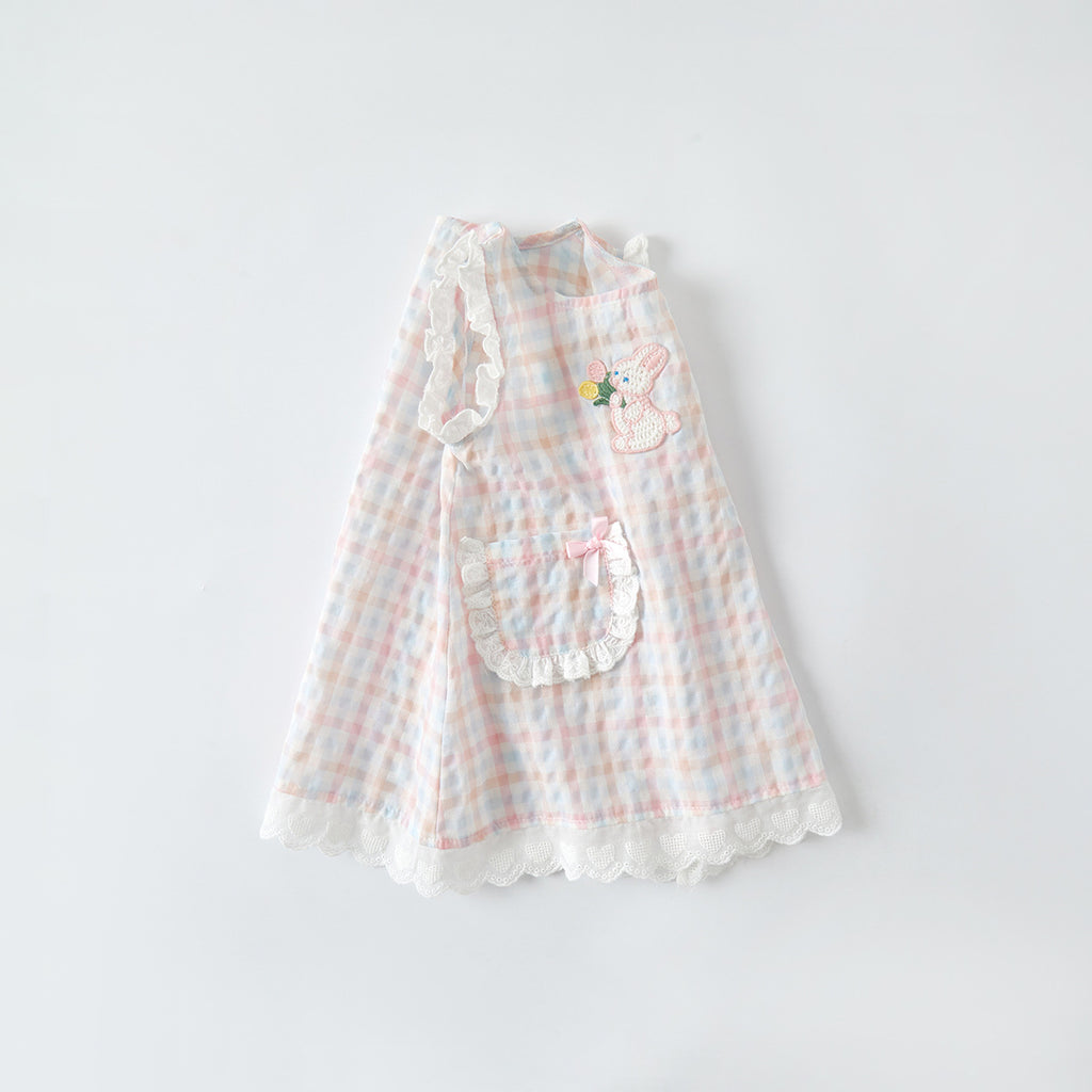 Toddler Plaid Cotton Dress Baby Rabbit Strap Dress for Toddlers Trendy Kids Dress