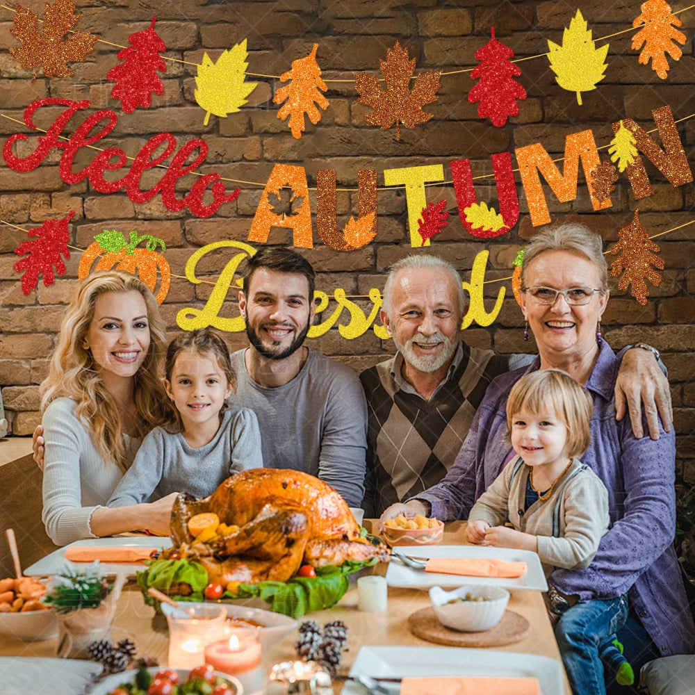 Thanksgiving Decoration Banner Harvest Festival Autumn Party Hello Autumn Maple Leaf Thanksgiving Banner