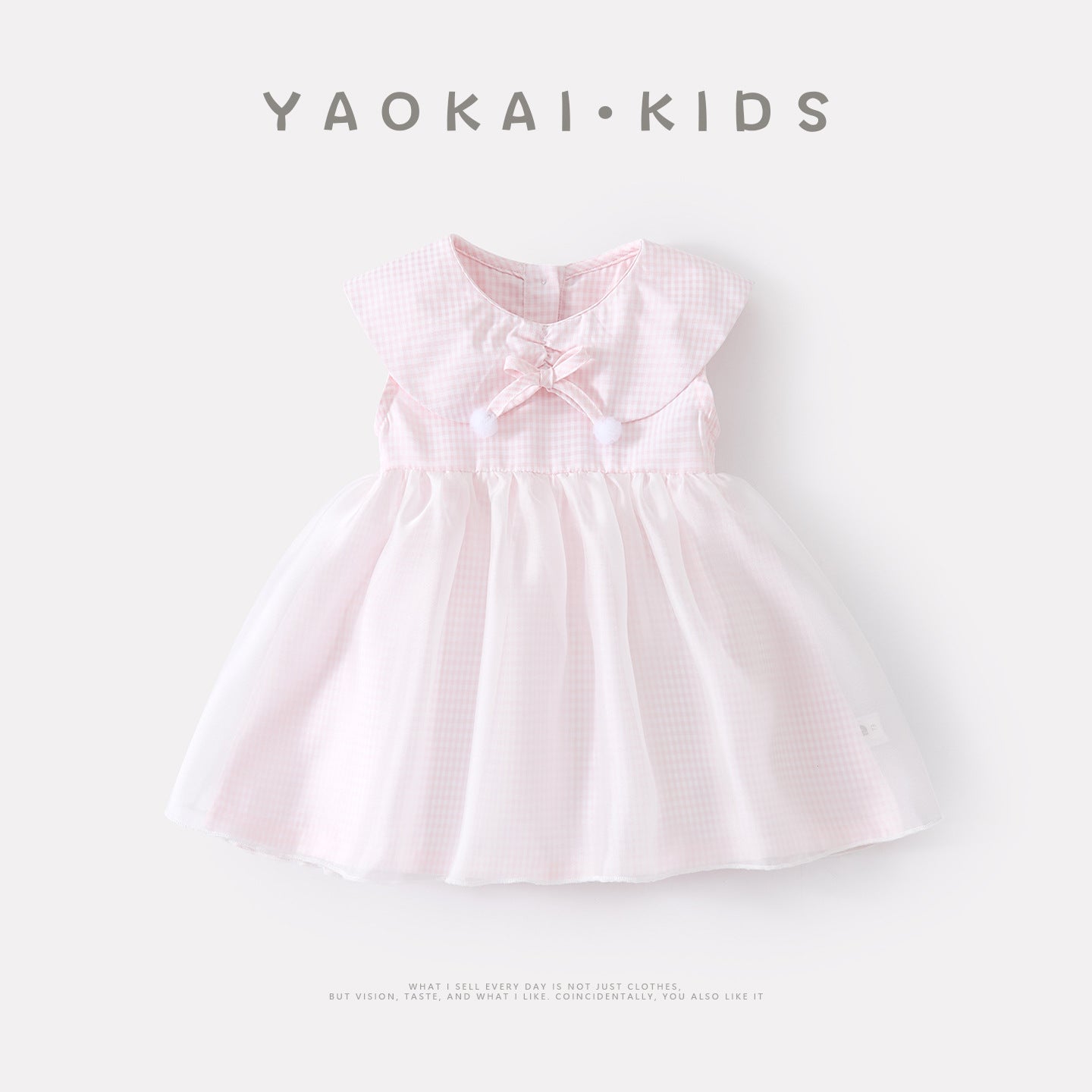 Grid Mesh Dress for Baby Girls Sweet Heart-shaped Bow Sleeveless Dress