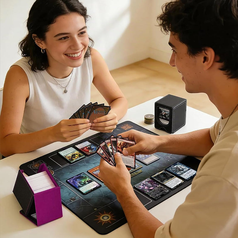 Leather TCG Card Storage Box – 100+ Card Capacity Organizer with Dividers for Trading Card Games