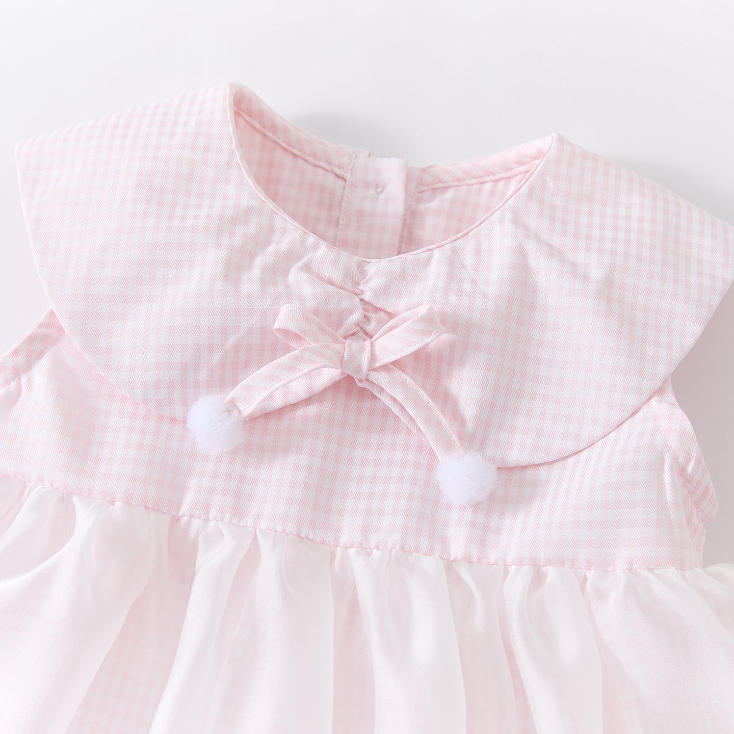 Grid Mesh Dress for Baby Girls Sweet Heart-shaped Bow Sleeveless Dress