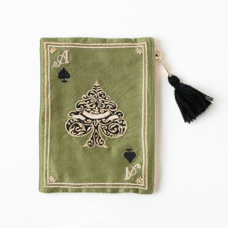 Japanese Playing Card Embroidered Cosmetic Bag, Ethnic Fringe Coin Purse Retro Storage Pouch