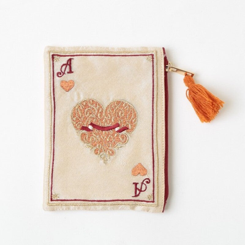Japanese Playing Card Embroidered Cosmetic Bag, Ethnic Fringe Coin Purse Retro Storage Pouch
